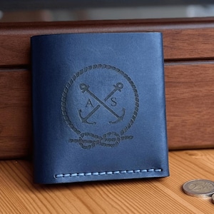 Herrenbrieftasche Männer mit Anker Gravur aus Crazy Horse Leder, Geldbeutel, Portemonnaie, Handgemacht, Personalisiert, Geburtstaggeschenk