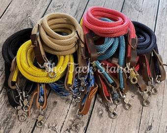 65+ COLORS NOT SPLIT Continuous Loop Yacht Rope Horse Reins with Water Straps 6 7 8 9 10 11 12 14 ft 9/16" Replaceable Scissor Snaps