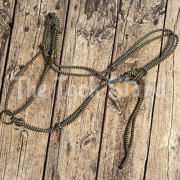 Pre-Made Side Pull Halter with Solid Brass Rings in Hunter Green/Tan ZigZag