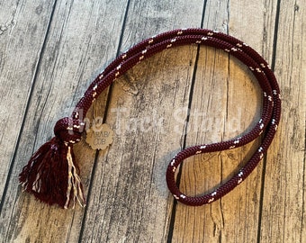 PRE-MADE Neck Rope Polyester Yacht Rope  9/16" Rope Arab/Cob Size Burgundy with White Traces