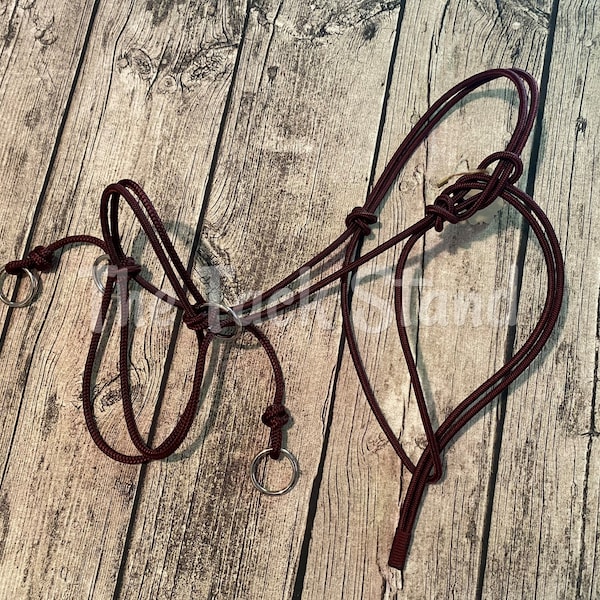 Indian "Bosalter" Stiff 1/4" Rope Halter Horse Size in Maroon