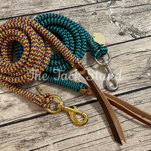 65+ COLORS Yatch Rope Horse Lead with Bolt Snap and Leather Popper