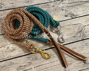 65+ COLORS Yatch Rope Horse Lead with Bolt Snap and Leather Popper