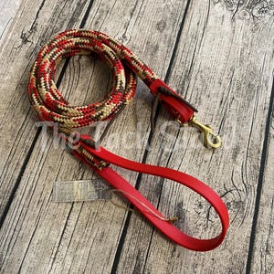 6' Dog Leash in Red/Brown/Tan Rope and Biothane with Solid Brass Bolt Snap