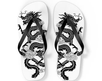 Svarta orientaliska drakeflip-flops | Asiatisk mytisk tatueringsdesign