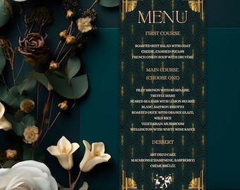 Great Gatsby Menü-Vorlage | Great Gatsby Hochzeitsmenü | 1920's Menü zur Hochzeit | Sensationelles Menü zum Ausdrucken
