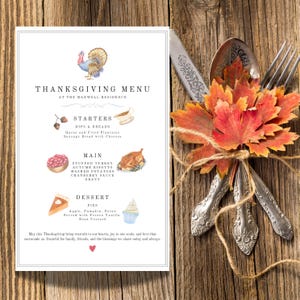 Thanksgiving Printable Menu Thanksgiving Customizable Menu Digital Thanksgiving Printable Menu Thanksgiving Customizable Menu Digital