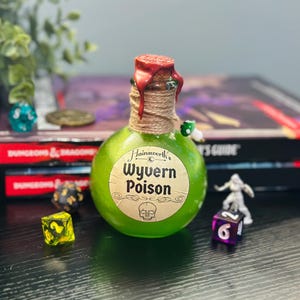 Wyvern Poison - Green Prop Potion, DnD prop for TTRPG, Customizable Potion, Magical Apothecary, Potion Decor for Bookshelves