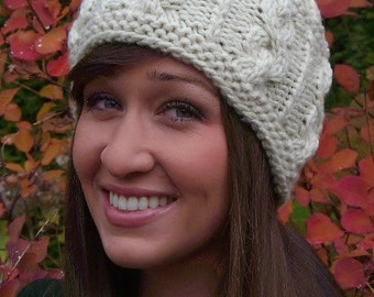 Beanie cap hat Aran Irish fisherman handknit cable