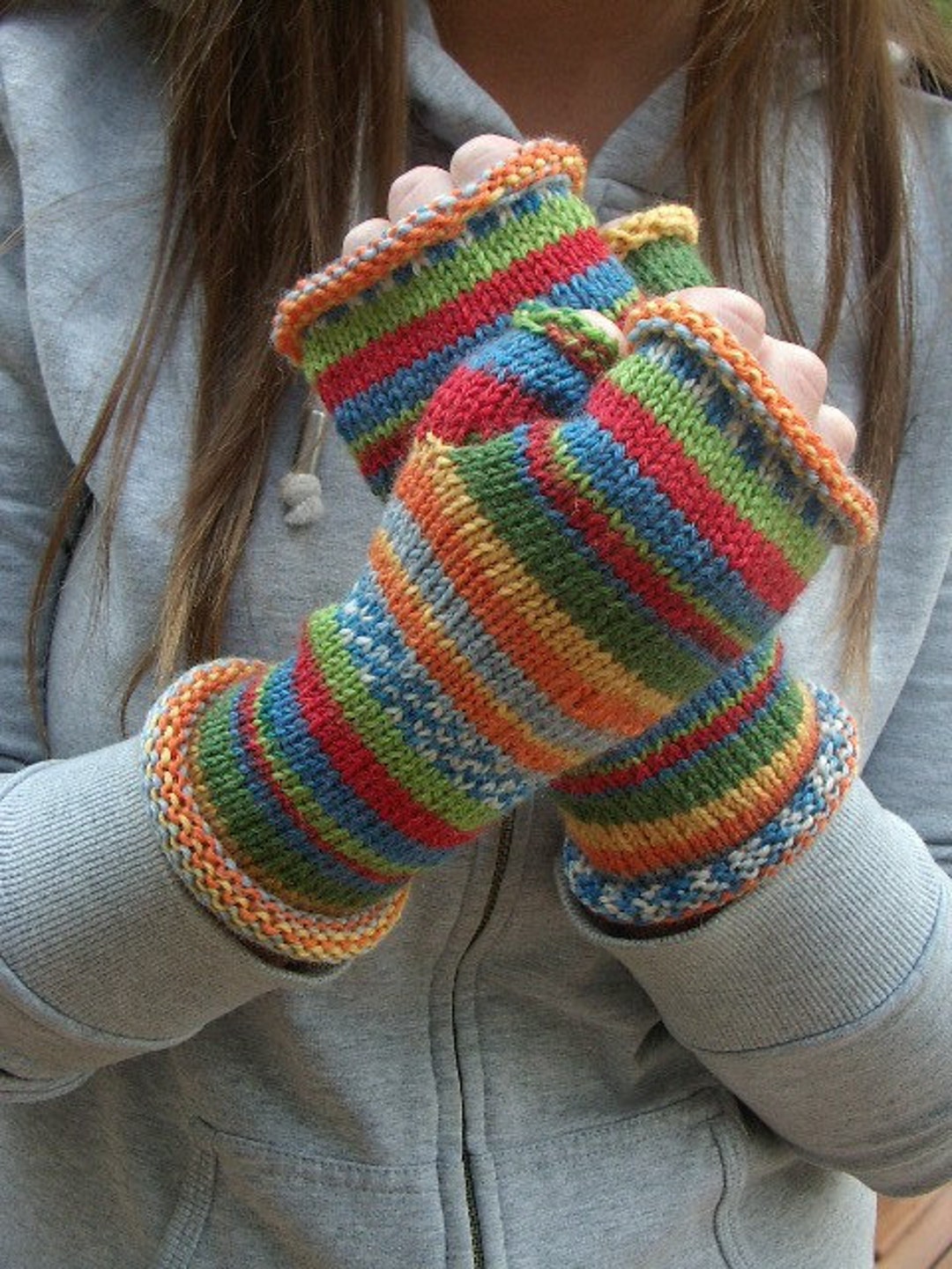 Fingerless Gloves Striped Wool Hand Knit - Kandinsky - Etsy