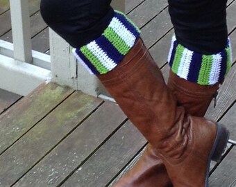Seattle Seahawks inspired boot cuffs football soccer crochet custom team