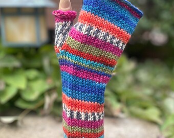 Fingerless gloves striped wool hand knit - Vivo