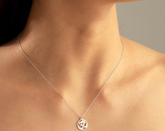 May include: A silver necklace with a small, circular pendant featuring the Om symbol.