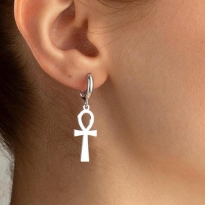 Ankh Symbol Earrings, Dainty Egyptian Jewelry in Silver and 14K Gold, Symbol of Life Earrings, Perfect Christmas Gift for Mom, Birthday Gift