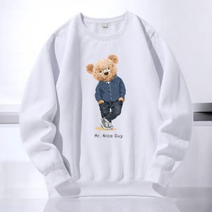2,5 cm Mr. Bear herrtröja med huva | Andningsbar fleece med varm huva | Avslappnad moderiktig O-ringad lös passform | Enkel vintertröja