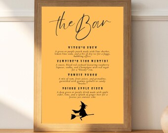 Halloween Bar Menu & Drink Sign | Printable, Editable Design Template | Witchy Witch Spooky Fun