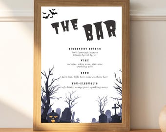 Halloween Bar Menu & Drink Sign | Printable, Editable Design Template | Fun and Spooky