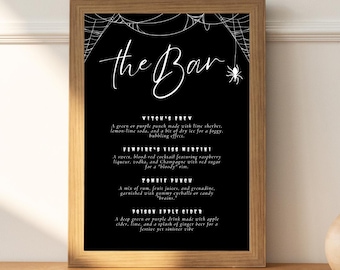Halloween Bar Menu & Drink Sign | Printable, Editable Design Template | Spooky Spider