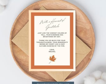 Thank You Card | Printable & Editable Design Template | Cozy Fall ...