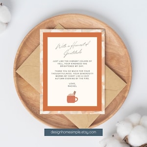 Tarjeta de agradecimiento / Plantilla de diseño imprimible y editable / Otoño rústico