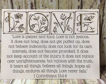 Engagement / Marriage Print ~ "Love is Patient & Kind..." Scripture ~ 1 Corinthians 13:4-8 ~ Gold