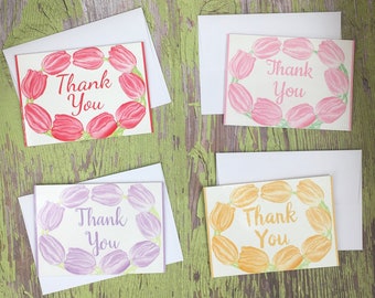 ACEO Thank You Cards & Envelopes Tulips Flower Border Set of 4 ATC