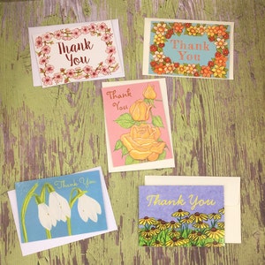 ACEO Floral / Flowers Thank You Cards & Envelopes Set of 4 ATC