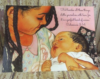 5" x 7" Sisters Print ~ Love is perfect bond of union - Colossians 3:14 Scripture ~ Baby ~ Soft Chalk Pastels