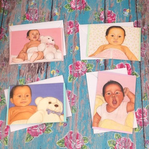 ACEO Baby Shower Blank Greeting Cards & Envelopes Set of 4 ATC
