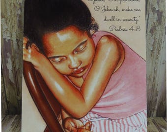 5" x 7" Print ~ Lie down & sleep in peace...Jehovah, make me dwell in security - Psalm 4:8 Scripture ~ Soft Chalk Pastels