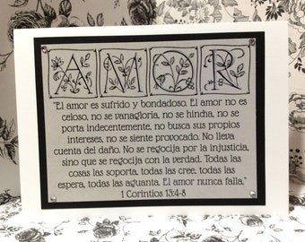 Spanish Engagement / Marriage Greeting Card ~ "El Amor es sufrido y bondadoso..." Love / Amor Scripture ~ 1 Corinthians 13:4-8