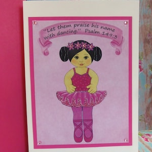 Ballerina Girl Glitter Greeting Card ~ Let Them Praise His Name with Dancing - Psalm 149:3 Scripture ~ Chalk Pastels Art
