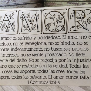 8 1/2" x 11" Spanish Print ~ El Amor es sufrido y bondadosa -  1 Corinthians 13:4-8 Scripture ~ Wedding / Marriage / Engagement ~ Gold