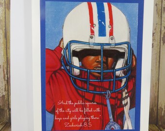 Tarjeta de felicitación de las Escrituras de los niños " Plazas públicas llenas de niños y niñas jugando allí" - Zacarías 8:5 - Arte de los pasteles de tiza