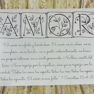 5" x 7" Spanish Print ~ El Amor es sufrido y bondadosa -  1 Corinthians 13:4-8 Scripture ~ Wedding / Marriage / Engagement