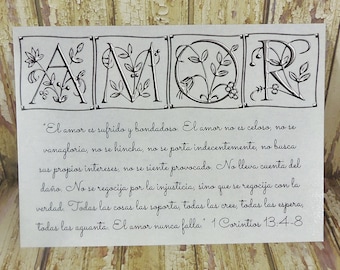 5" x 7" Spanish Print ~ El Amor es sufrido y bondadosa -  1 Corinthians 13:4-8 Scripture ~ Wedding / Marriage / Engagement