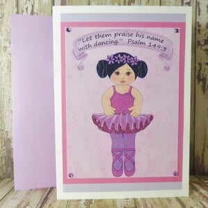 Carte de vœux paillettes ballerine fille ~ laissez-les louange son nom avec de la danse - Psaume 149.3 écriture ~ craie Pastels Art