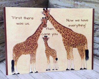 5" x 7" Print ~ Pastels Drawing ~ Giraffe Family ~ First There Was Us / Then Came You / Now We Have Everything ~ Baby Nursery