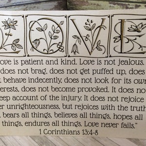 Engagement / Marriage 8 1/2" x 11" Print ~ "Love is Patient & Kind..." Scripture ~ 1 Corinthians 13:4-8 ~ Gold