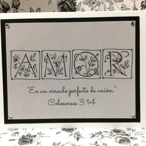 Cartão espanhol de noivado/casamento ~ "Es un vinculo perfecto de union" ~ Colosenses / Colossenses 3:14
