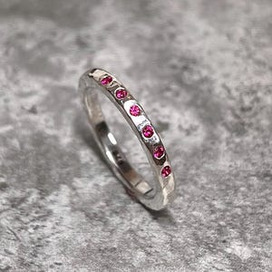 Handmade Ruby Hammered Sterling Silver Ring, Stacking Band