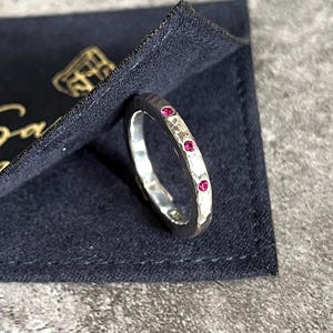 Ruby/Emerald/Sapphire Hammered Sterling Silver Ring, Handmade Stacking Band