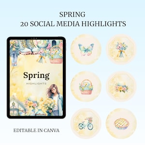 Spring Instagram Highlight Covers: Pastel Floral Icons, Editable Canva Templates
