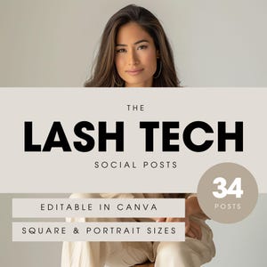 Instagram-sjablonen van Lash Tech: bewerkbare canva-posts op sociale media (digitale download)