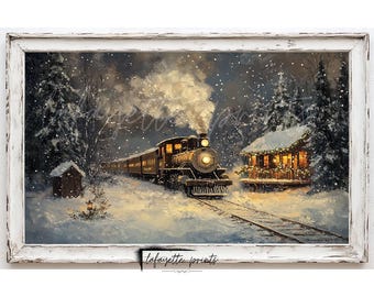 Christmas Polar Express Painting | Printable Vintage Christmas Wall Art | Festive Holiday Wall Art | Digital Download | lafayette prints