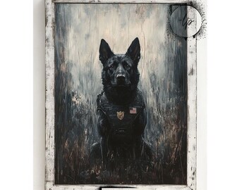 German Shepherd Dog Art | Dog Painting PRINTABLE | Moody Dog Art | K-9 | Police Dog Oil Painting | Dog Lover | lafayette prints