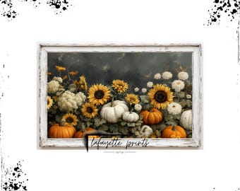 Pumpkin Patch Printable | Sunflower & Wildflower Painting | Cottagecore Autumn Decor | Fall Wall Art | Digital Download | Cozy Farmhouse Art