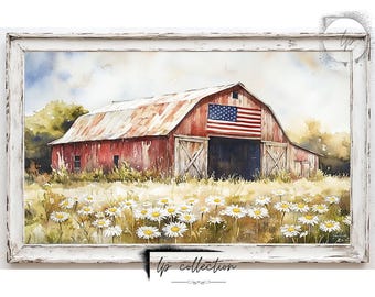 Rustic Barn American Flag | Red Barn Painting | Rustic Summer Farmhouse Art | Countryside Print | DIGITAL Download | lafayette prints