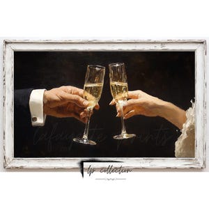 Champagne Cheers Oil Painti | Romantic Wall Art | Love Story Artwork | Valentines Day Oil Art | Magical Wedding Gift | lafayette prints