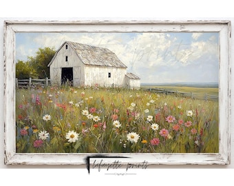 Vintage Barn Print | White Barn Painting | Rustic Farmhouse | Vintage Countryside Print | Farmhouse Digital Download | lafayette prints